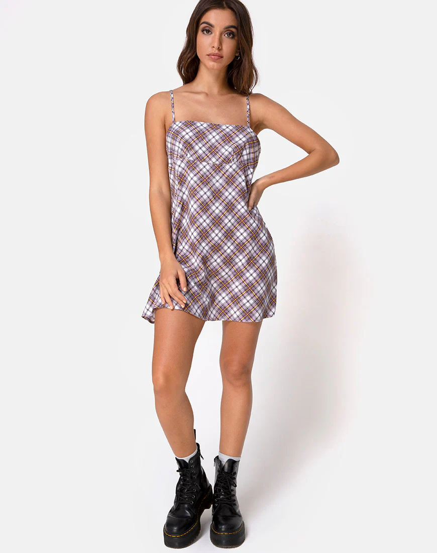 Andin Slip Dress in Grunge Check Purple - Image 3