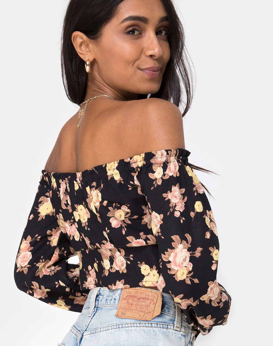 Aneca Off The Shoulder Top in Antique Rose Black - Image 2