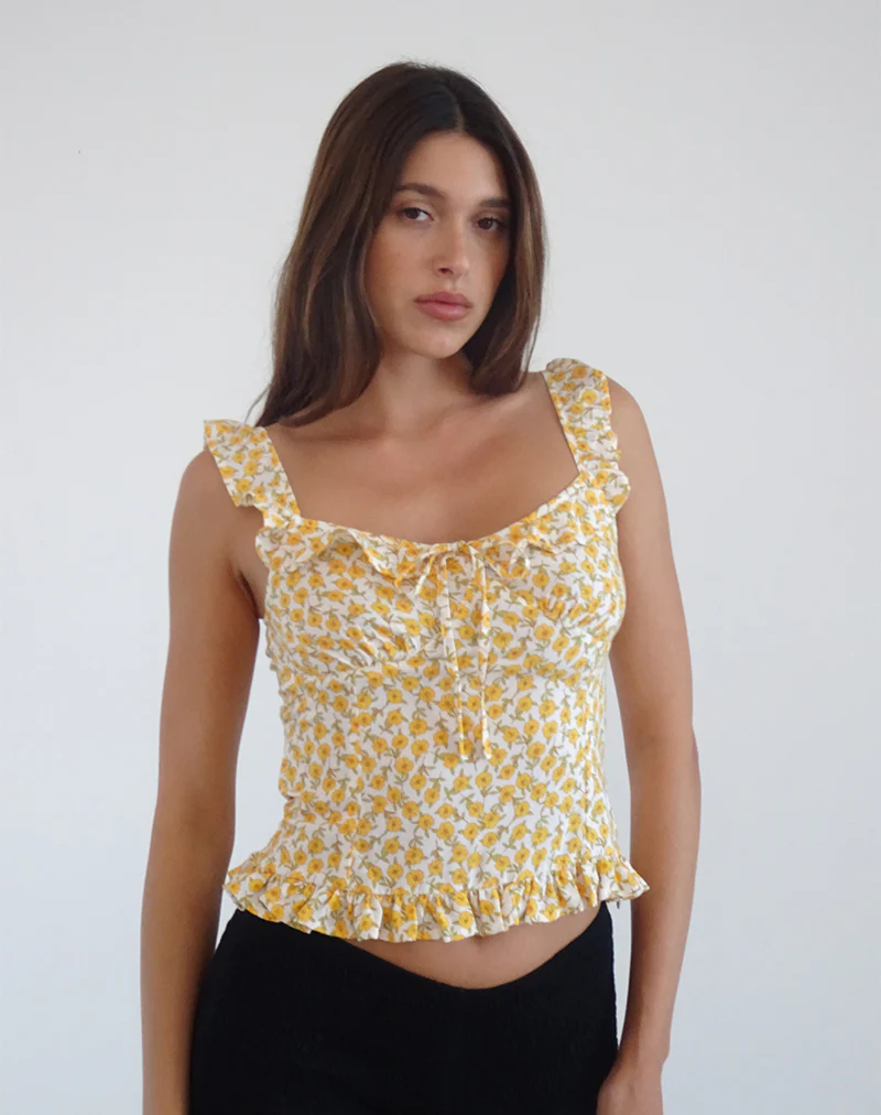 Angelica Top in Yellow Cosmos Garden - Image 4