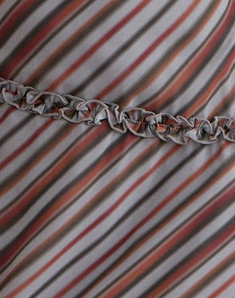 Angie Maxi Dress in Chiffon Grey and Maroon Diagonal Stripe - Image 6