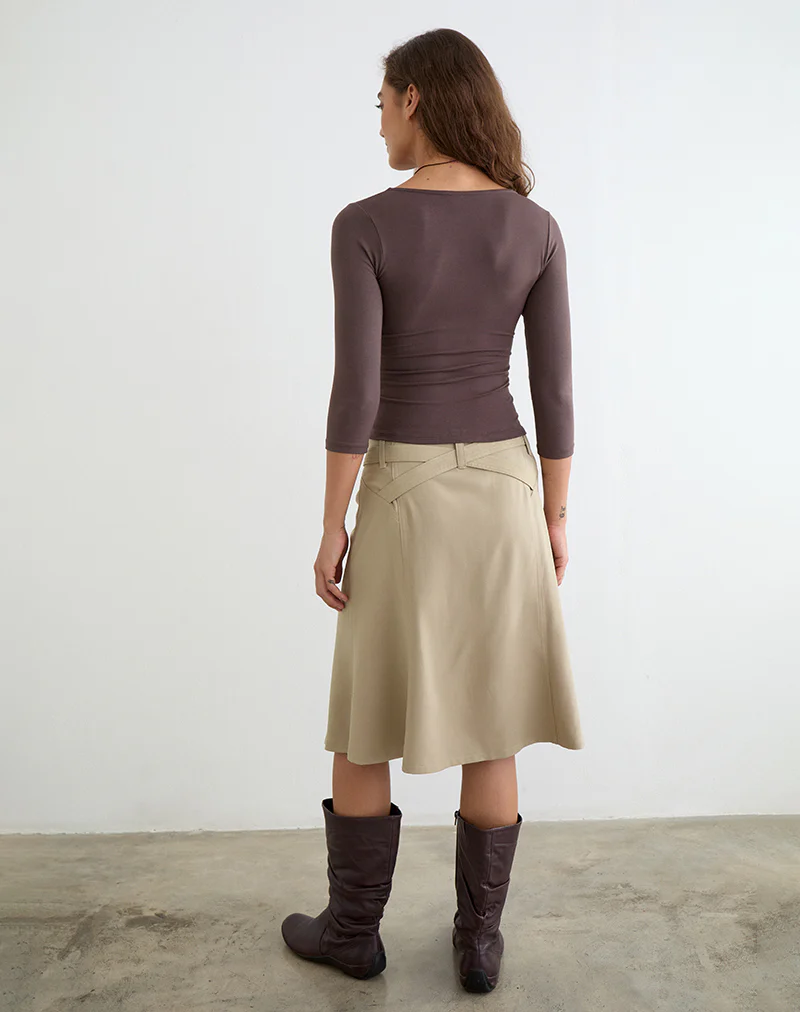 Anica Midi Skirt with Belt in Beige - Image 5