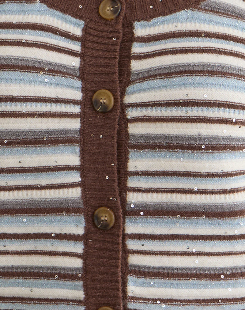 Aniha Long Sleeve Top in Knit Stripe Blue and Brown - Image 5