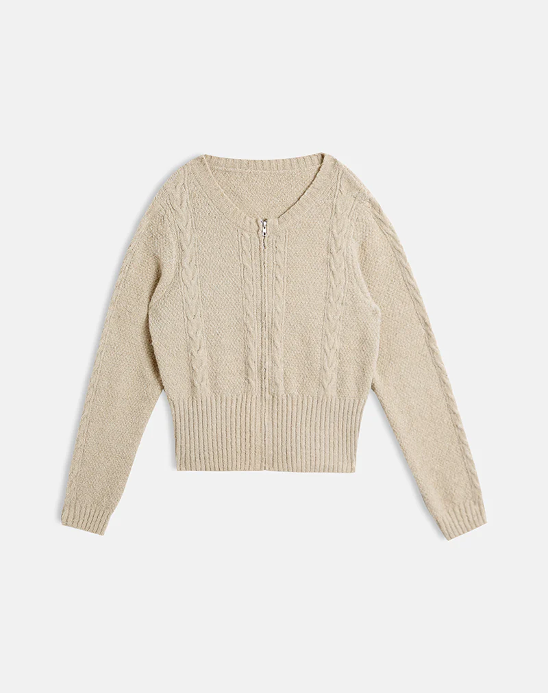 Anitra Cardigan in Cable Knit Beige - Image 5