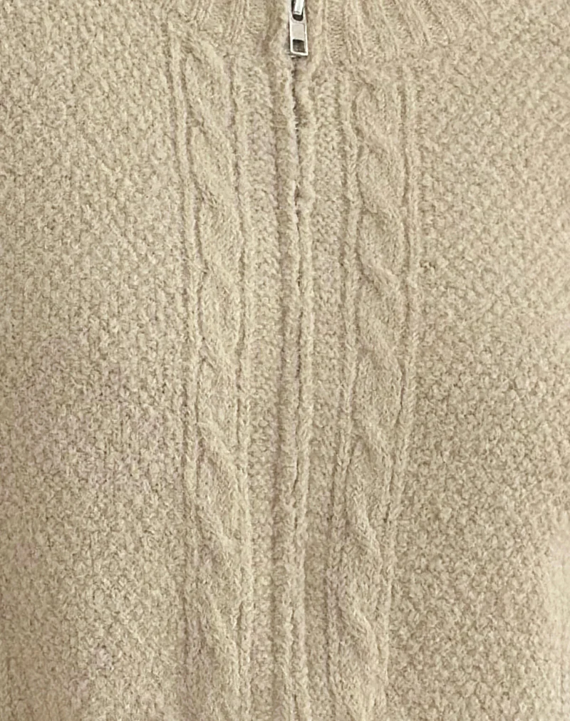 Anitra Cardigan in Cable Knit Beige - Image 7