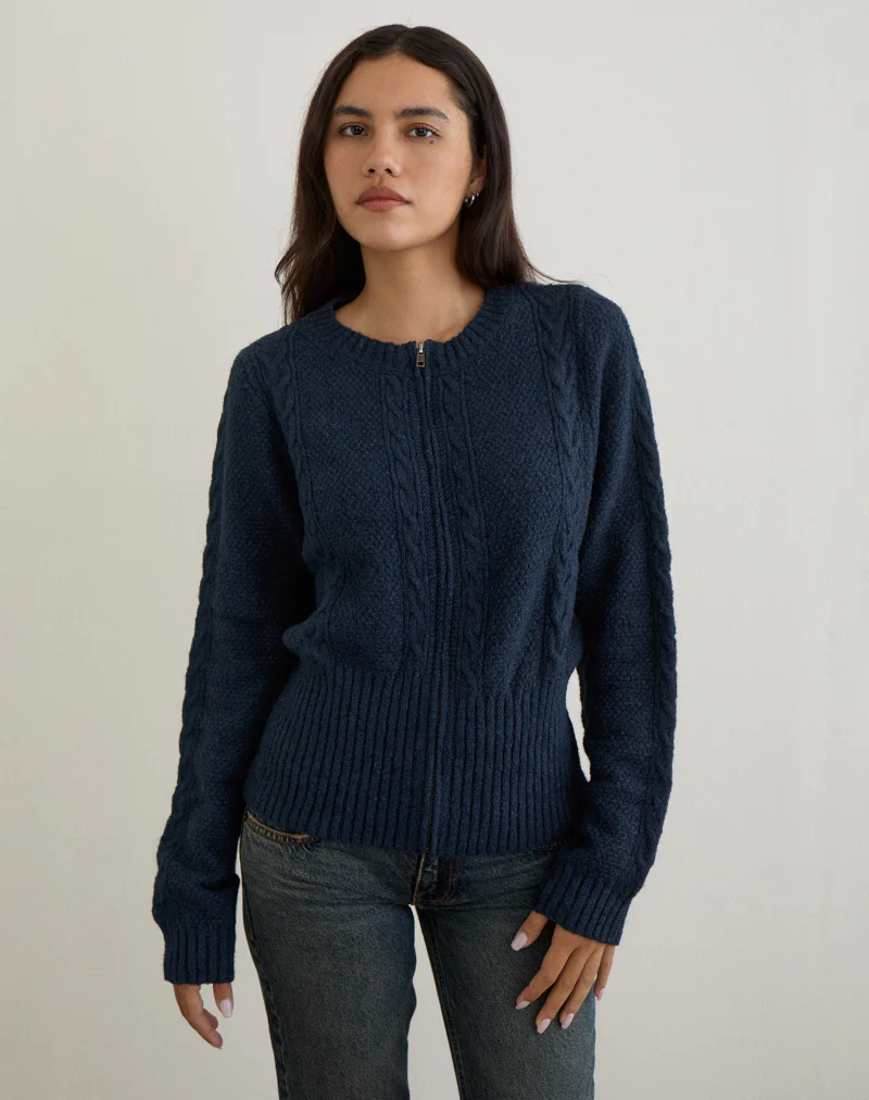 Anitra Cardigan in Cable Knit Navy - Image 3