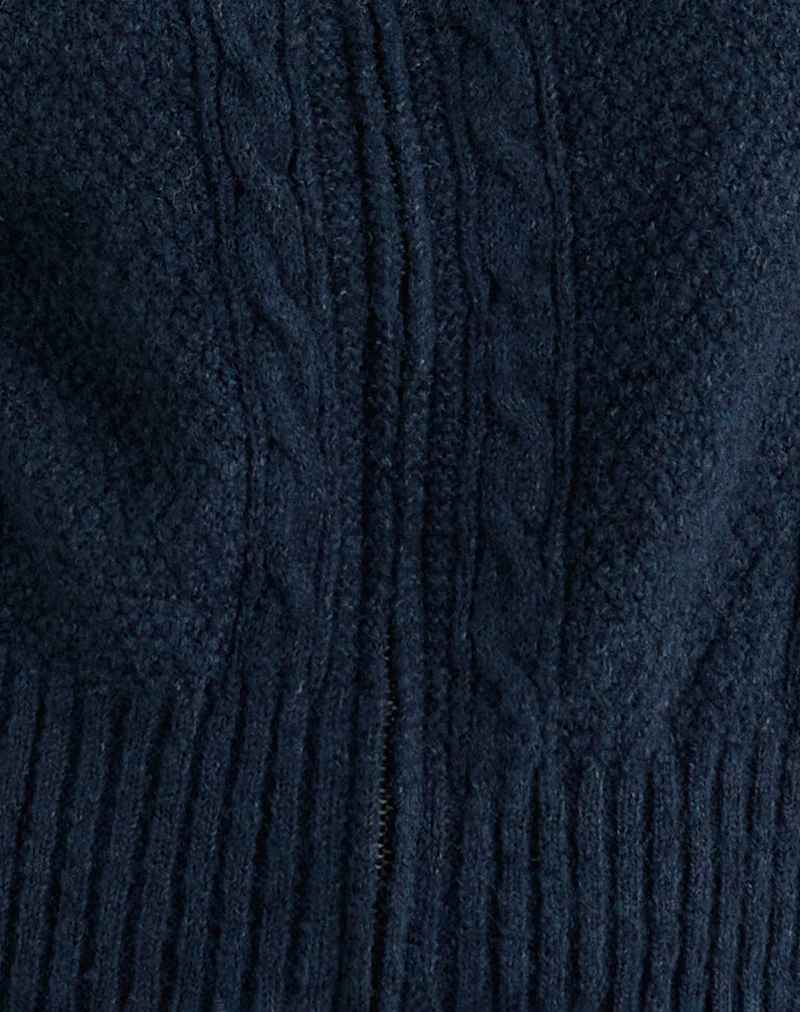 Anitra Cardigan in Cable Knit Navy - Image 5