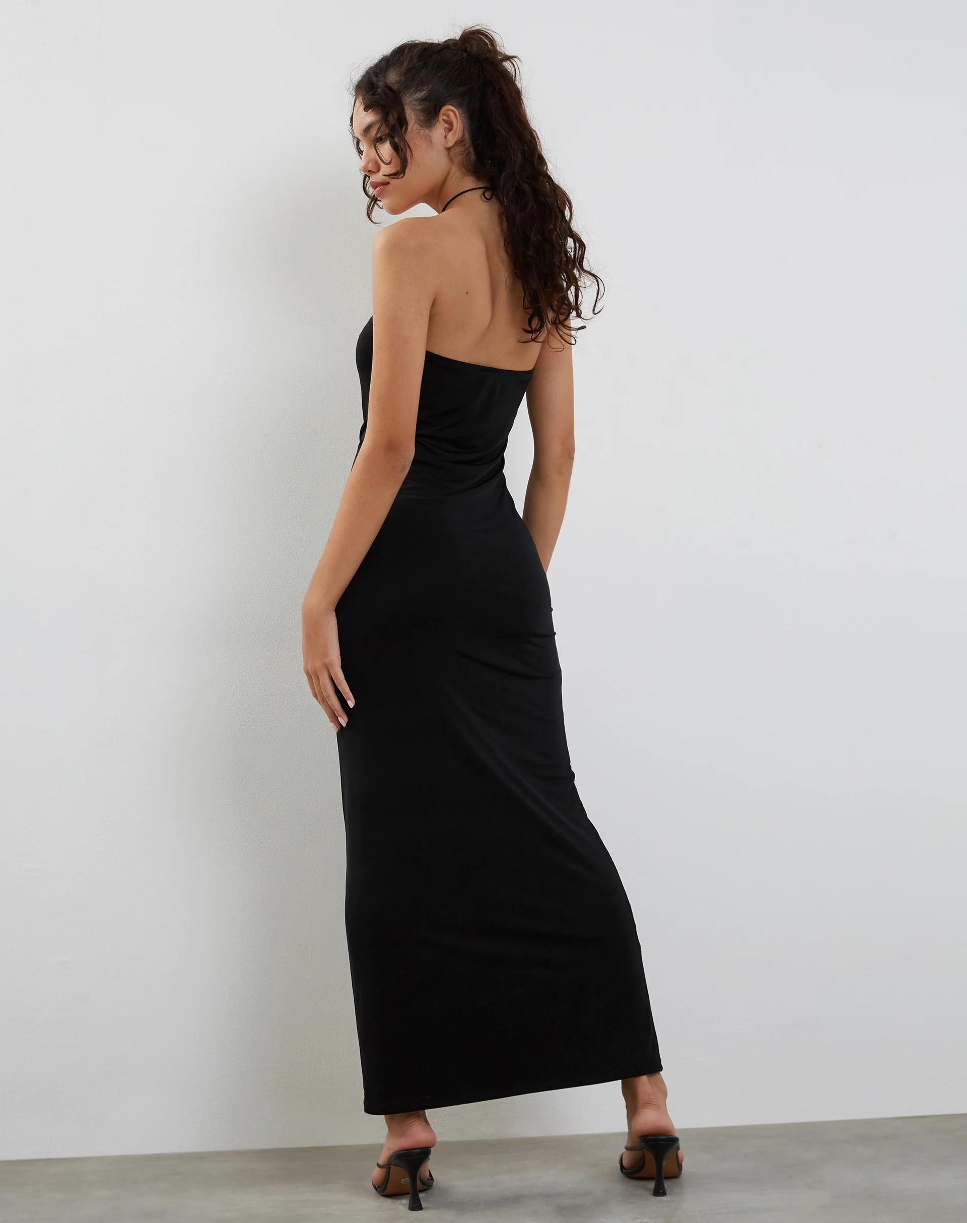 Annalise Bandeau Slinky Maxi Dress in Black - Image 2