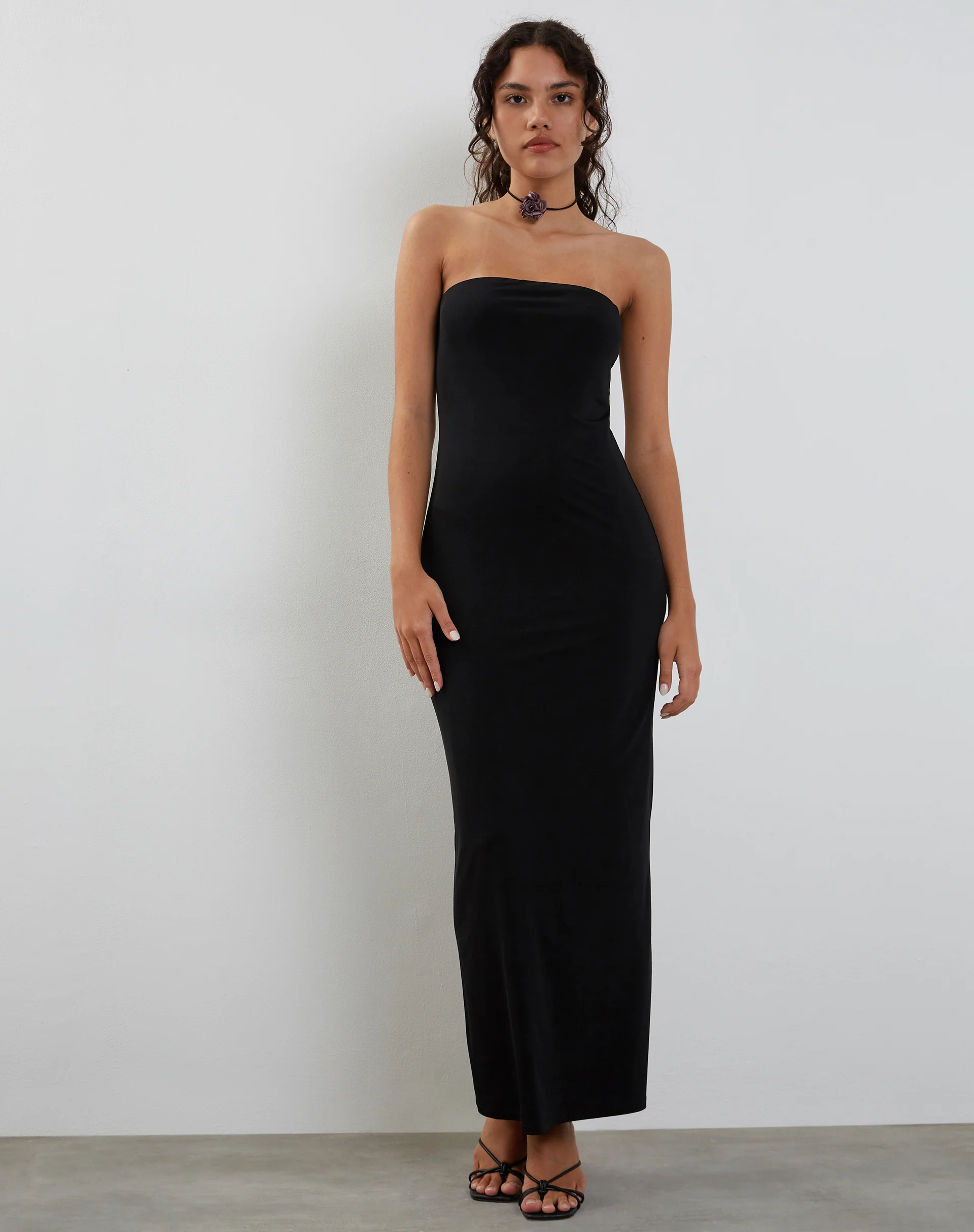 Annalise Bandeau Slinky Maxi Dress in Black - Image 3