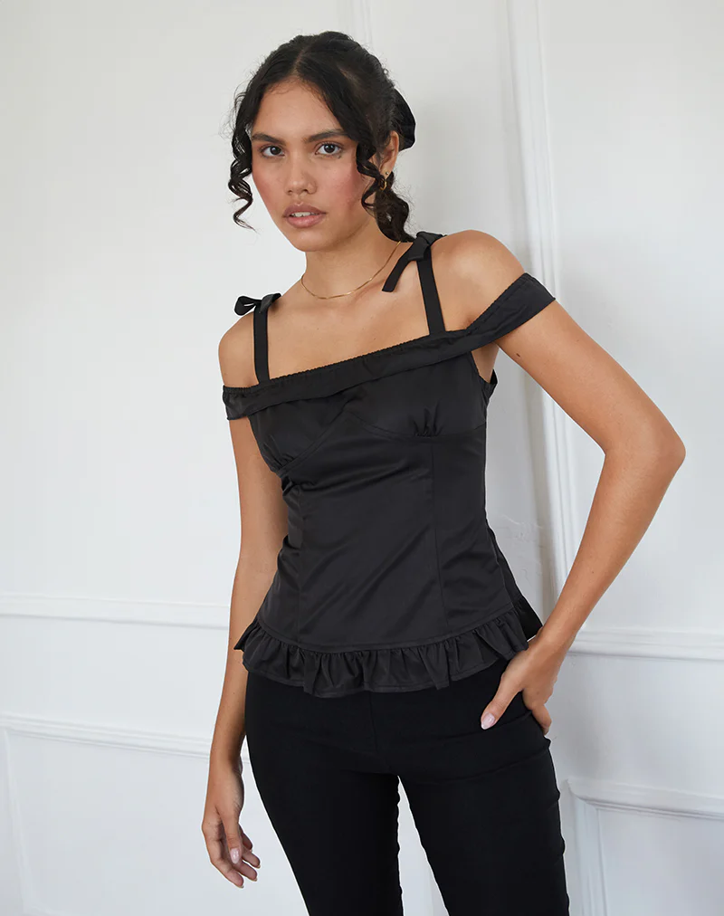 Anneli Frill Hem Top in Black - Image 2