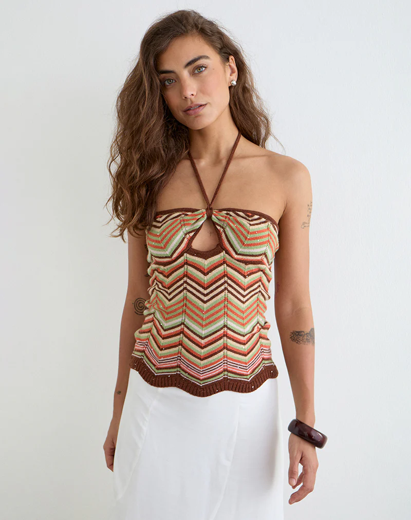 Anona Halter Top in Green Multi Stripe - Image 3