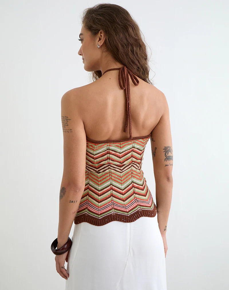 Anona Halter Top in Green Multi Stripe - Image 6