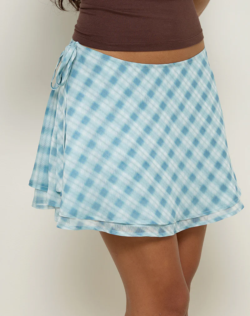 Anora Mini Skirt in Blurred Check Blue - Image 5