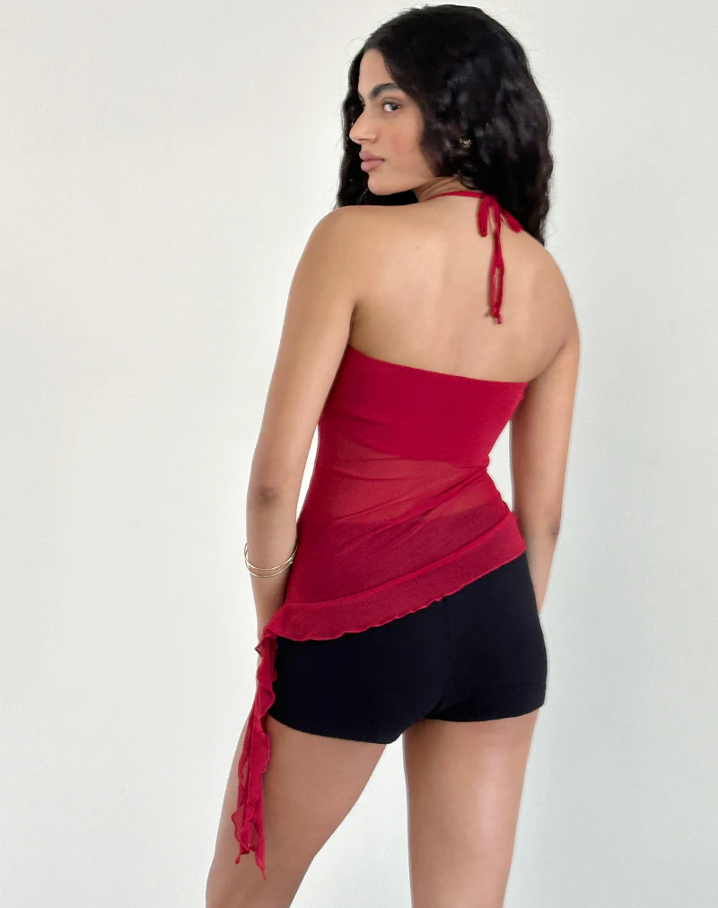 Arabella Halterneck Top in Mesh Cherry - Image 5