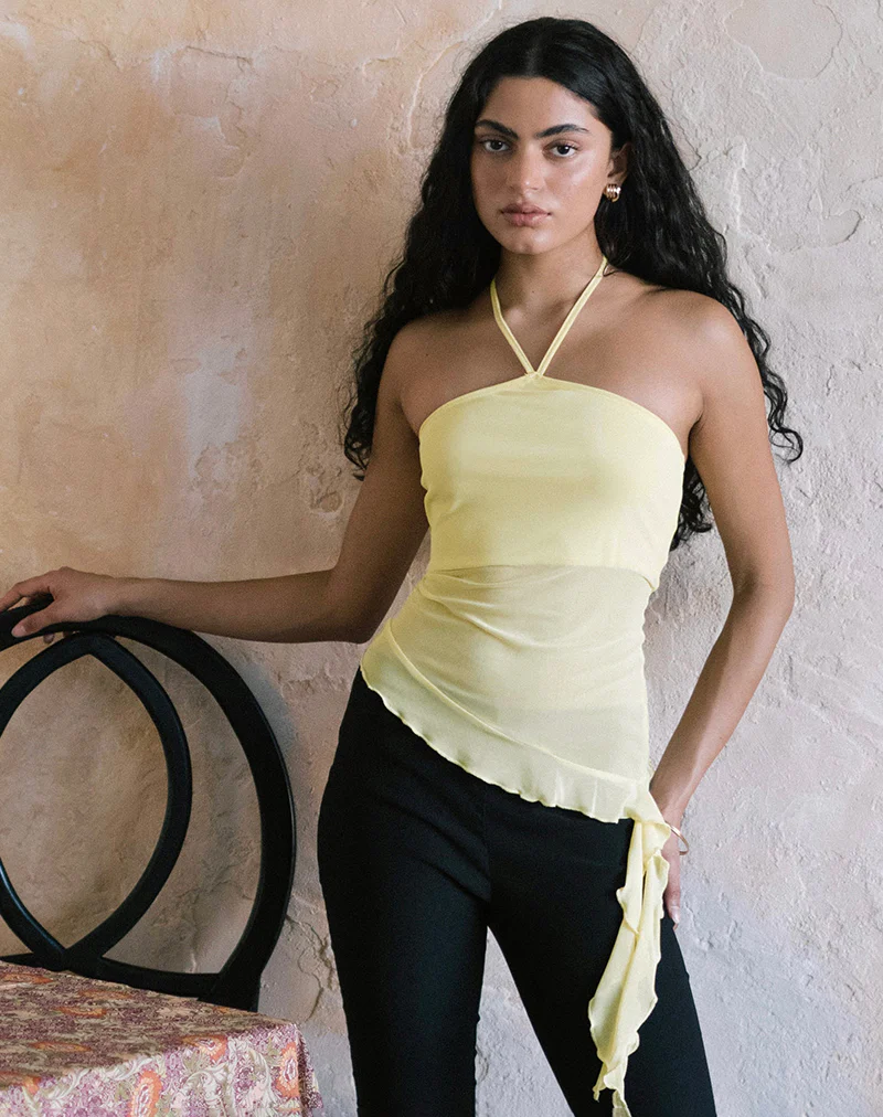 Arabella Halterneck Top in Mesh Lemon - Image 2