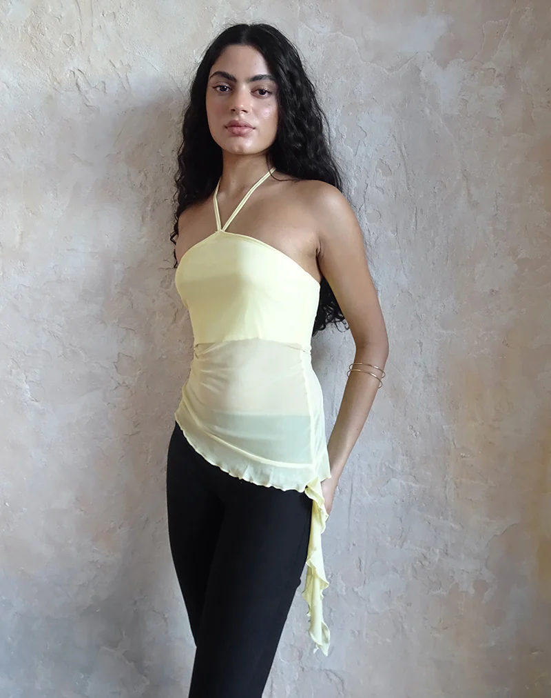 Arabella Halterneck Top in Mesh Lemon - Image 5