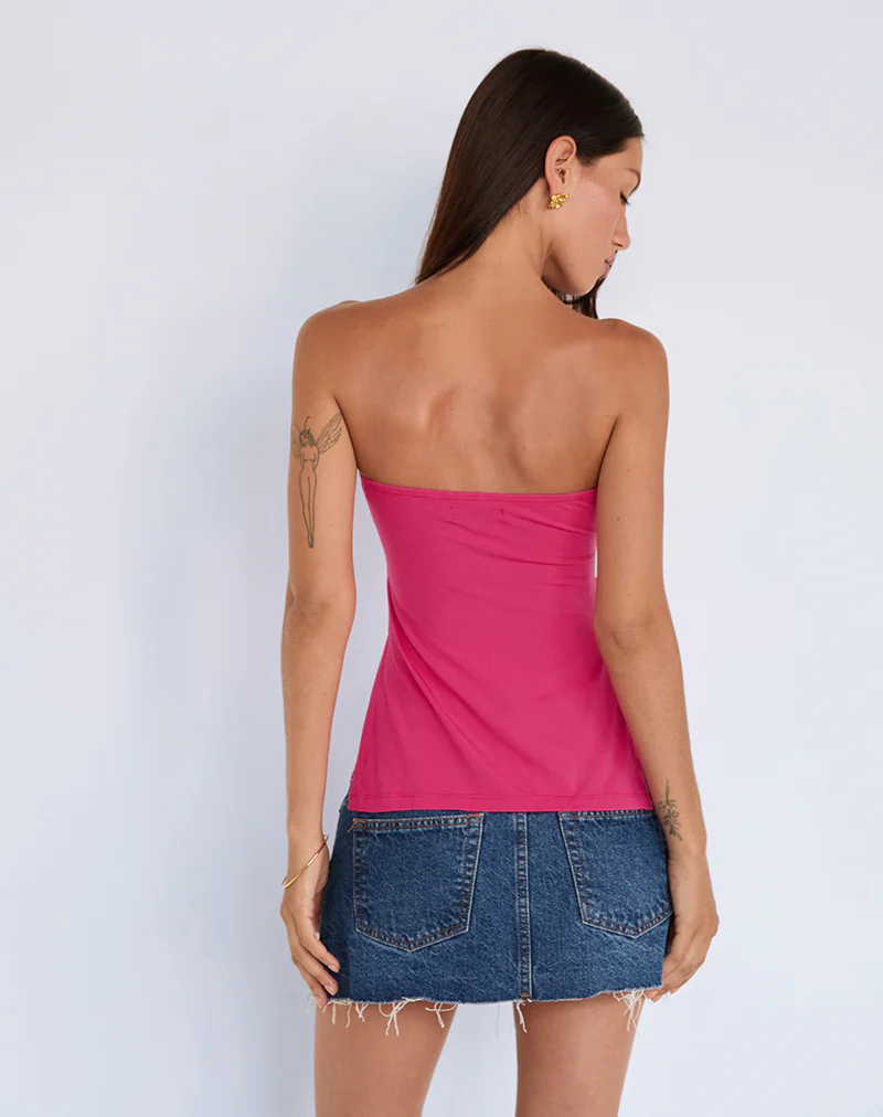 Aravie Ruched Bandeau Top in Fandango Pink - Image 5