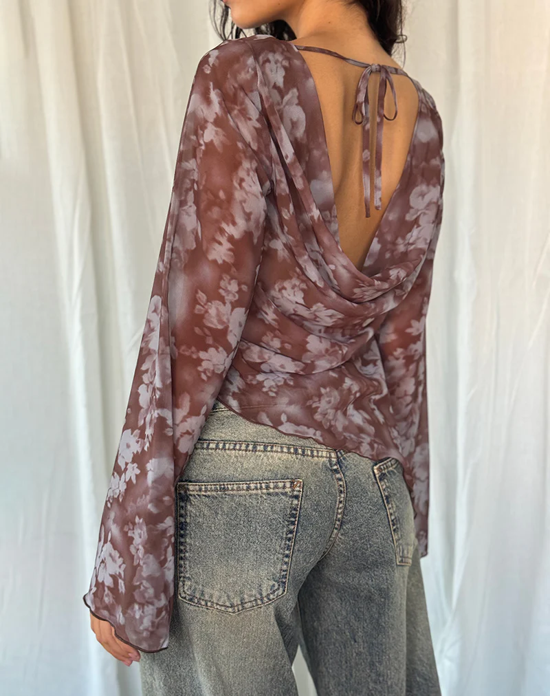 Arcelia Long Sleeve Mesh Top in Botanical Shadow Brown - Image 2