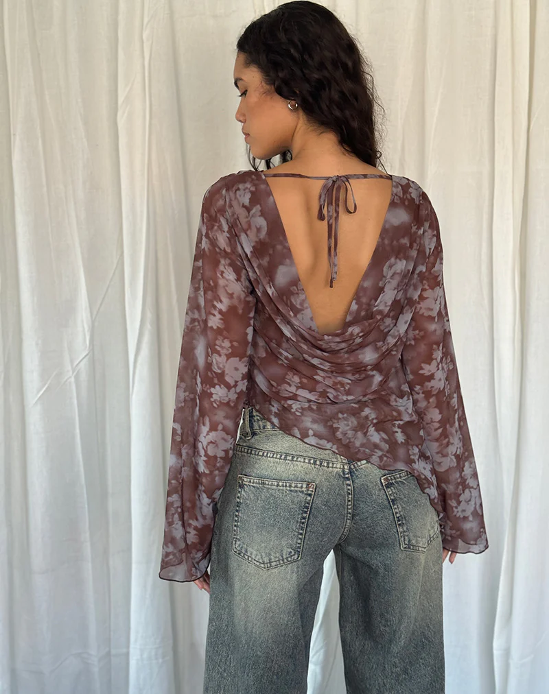 Arcelia Long Sleeve Mesh Top in Botanical Shadow Brown - Image 5