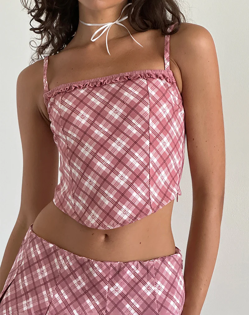 Archie Corset Top in Pink Tartan - Image 4