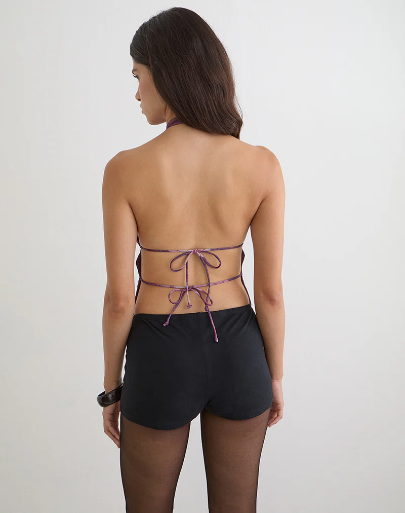 Ares Halterneck Top in Purple Regal Paisley - Image 2