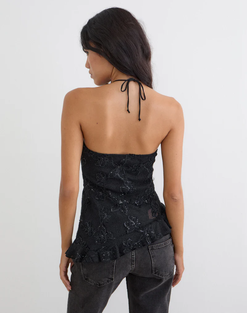 Argeila Halter Top in Sequin Knit Black - Image 3