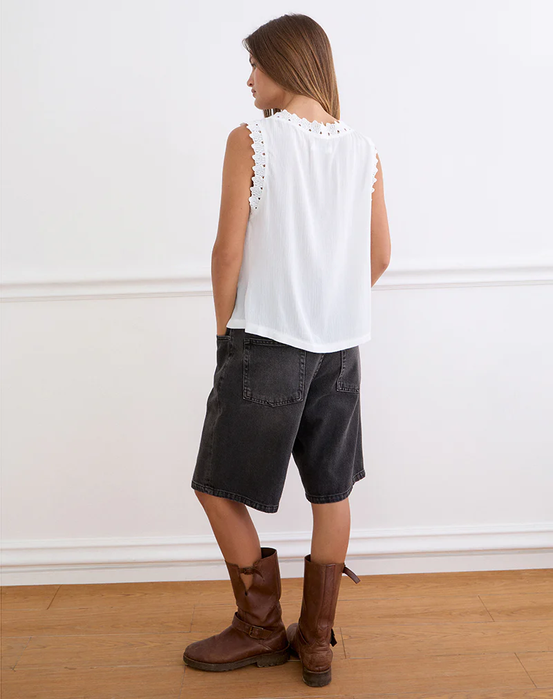 Argya Tie Front Top in Rayon White with Lace Trim - Image 5