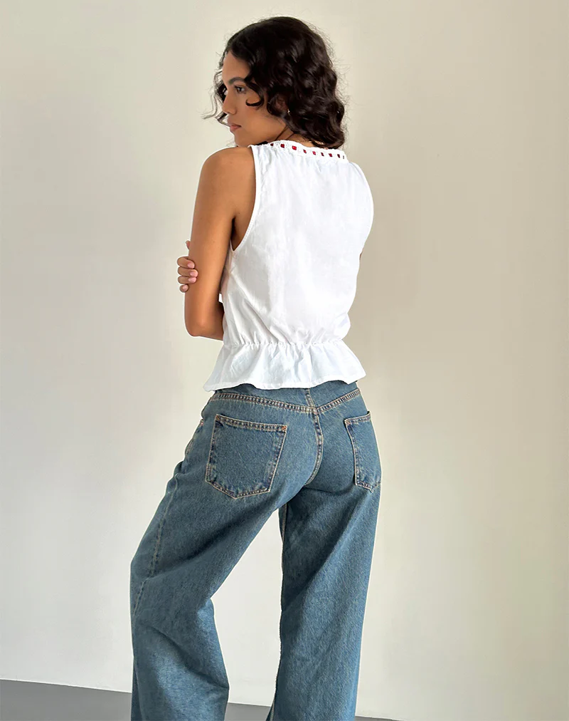 Arhan Top in White Poplin with Red Trim - Image 4