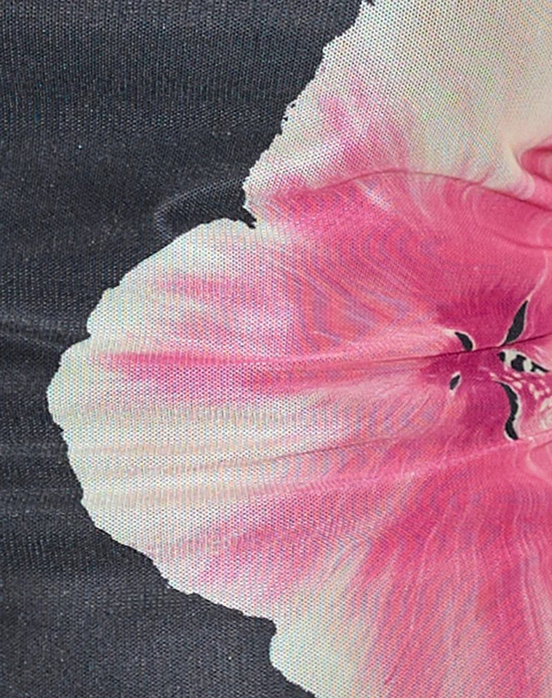 Arira Halterneck Top in Black with Pink Watercolour Flower - Image 6
