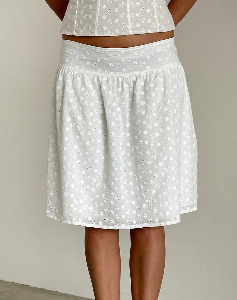 Aristia Midi Skirt in Woven Broderie White - Image 4