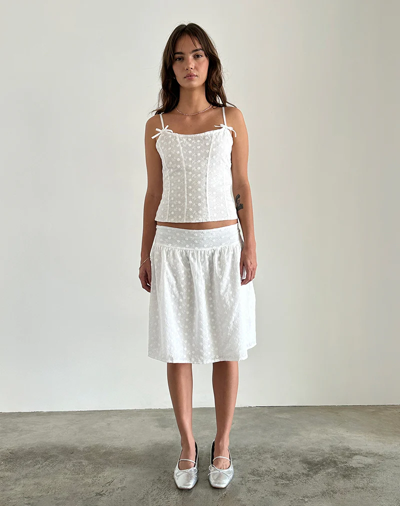 Aristia Midi Skirt in Woven Broderie White - Image 5