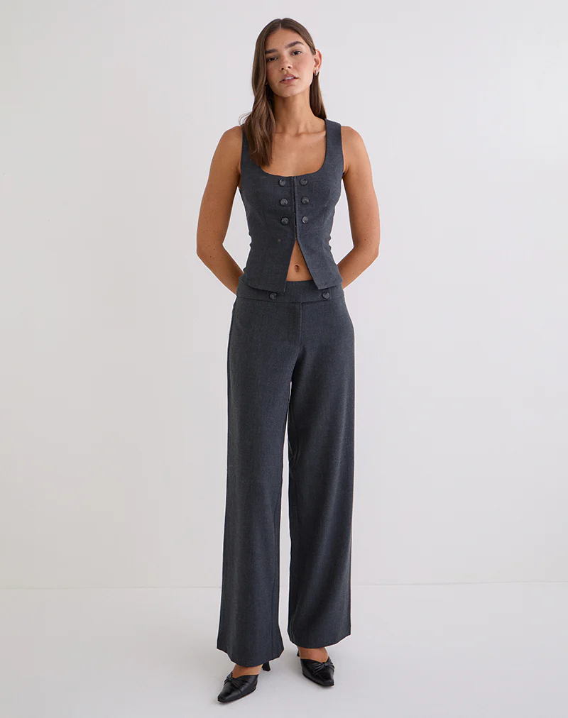 Arisyo Wide Leg Trouser in Tailoring Grey Blue - Image 3