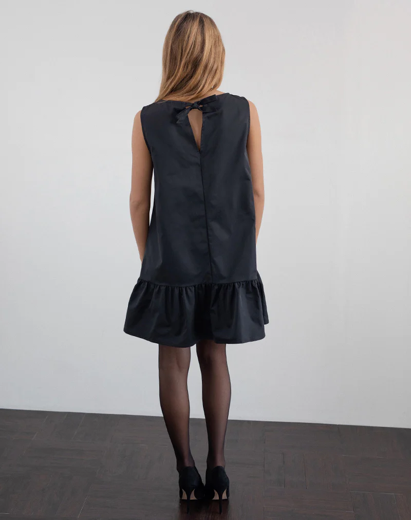 Arkana Babydoll Mini Dress in Black Taffeta - Image 2