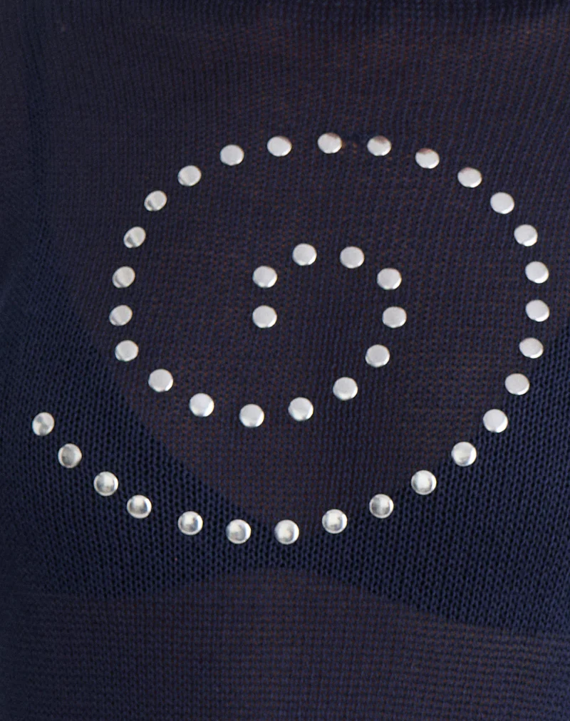 Armali Long Sleeve Top in Stud Sheer Knit Navy - Image 5