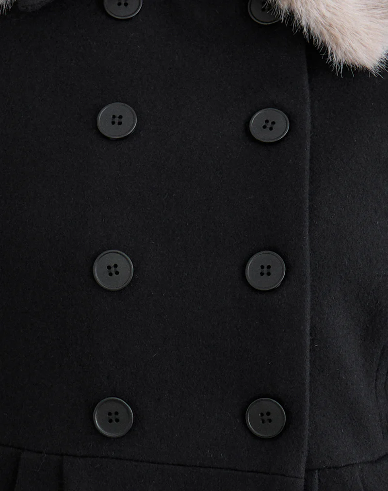 Arsil Double Breasted Coat in Black Wool - Image 6