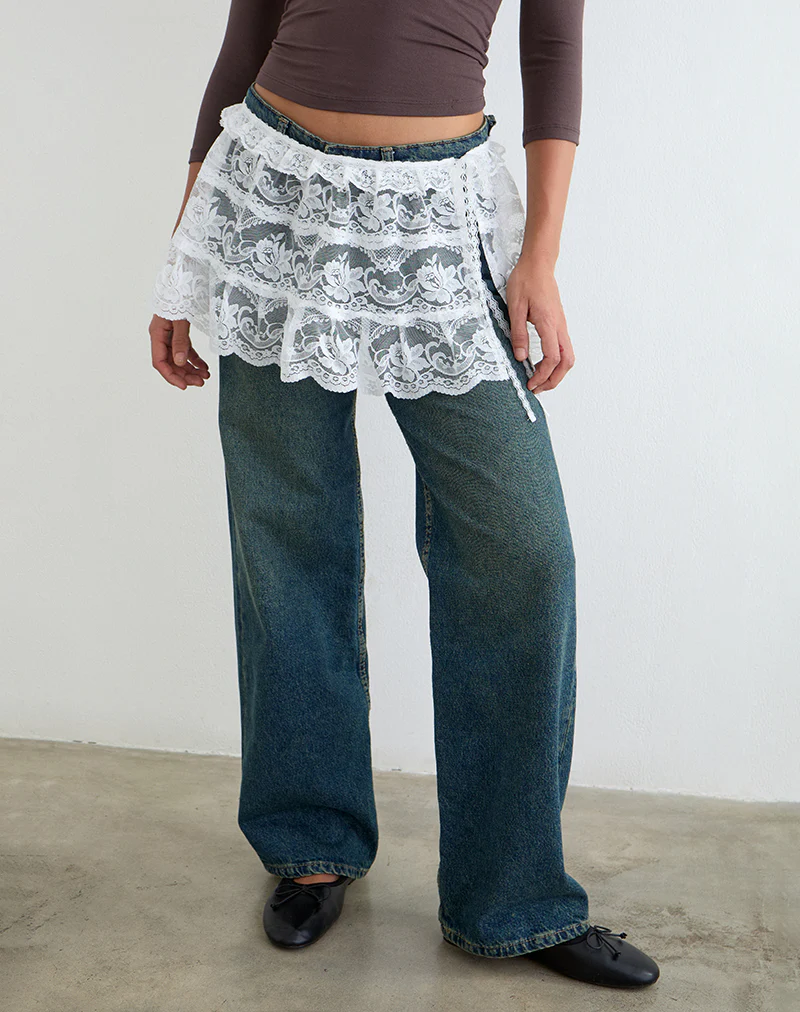 Asa Wrap Belt Skirt in Lace White - Image 4
