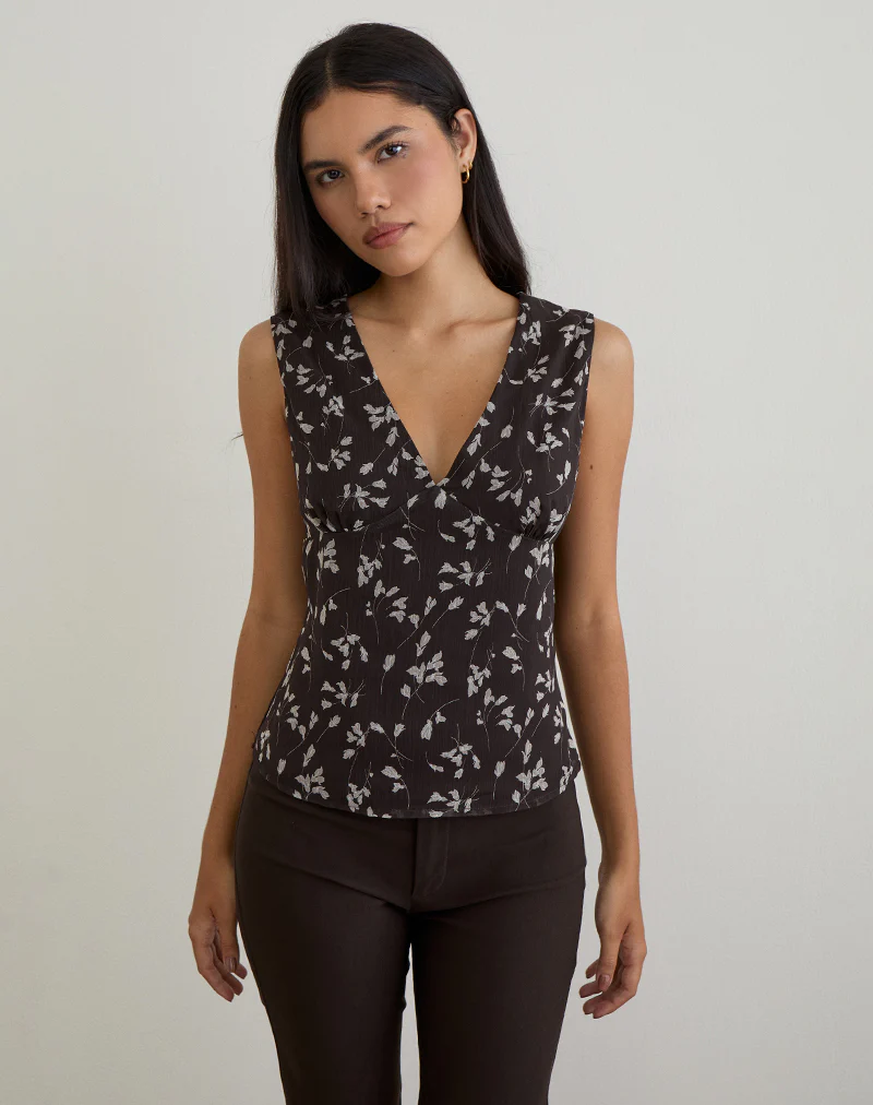 Asali Top in Flower Chiffon Brown - Image 2