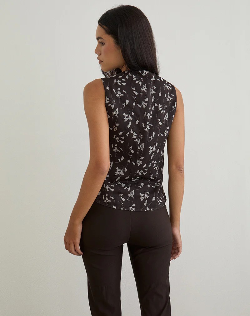 Asali Top in Flower Chiffon Brown - Image 5
