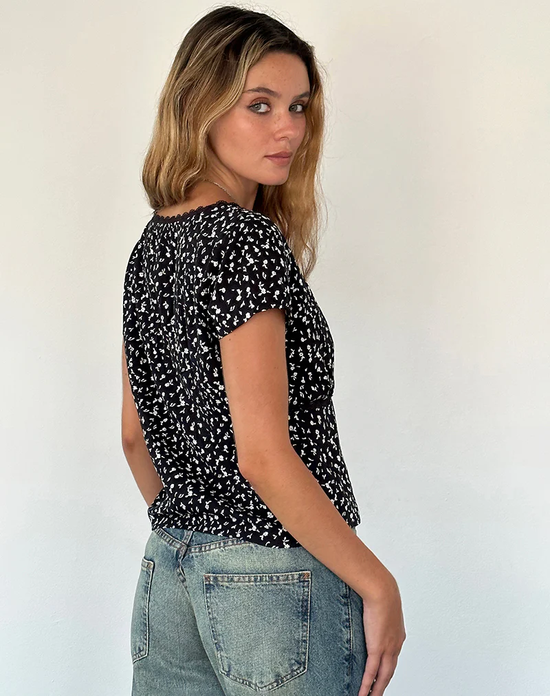 Asani Top in Black Ditsy Romance - Image 4