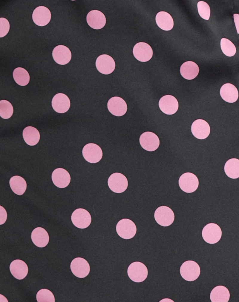Asena Top in Black Satin Scattered with Pink Polka - Image 6