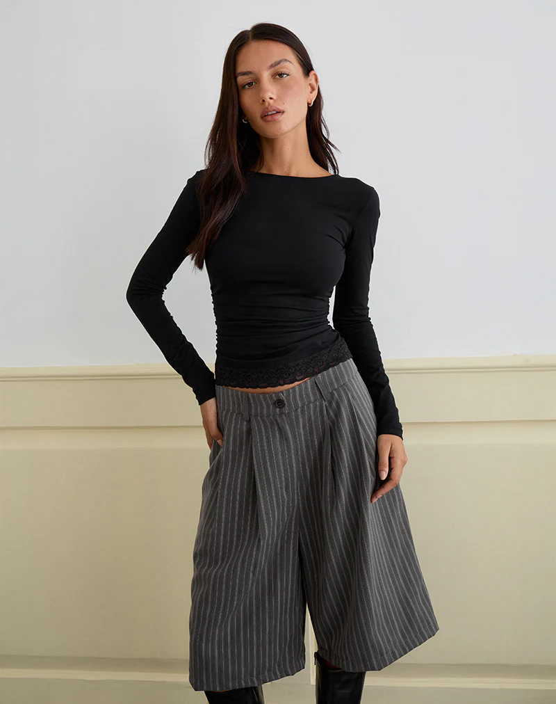 Asha Short in Pinstripe Charcoal - Image 4