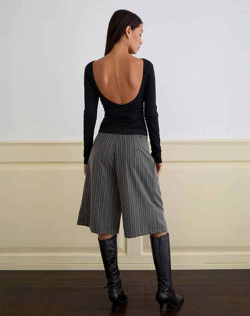 Asha Short in Pinstripe Charcoal - Image 5