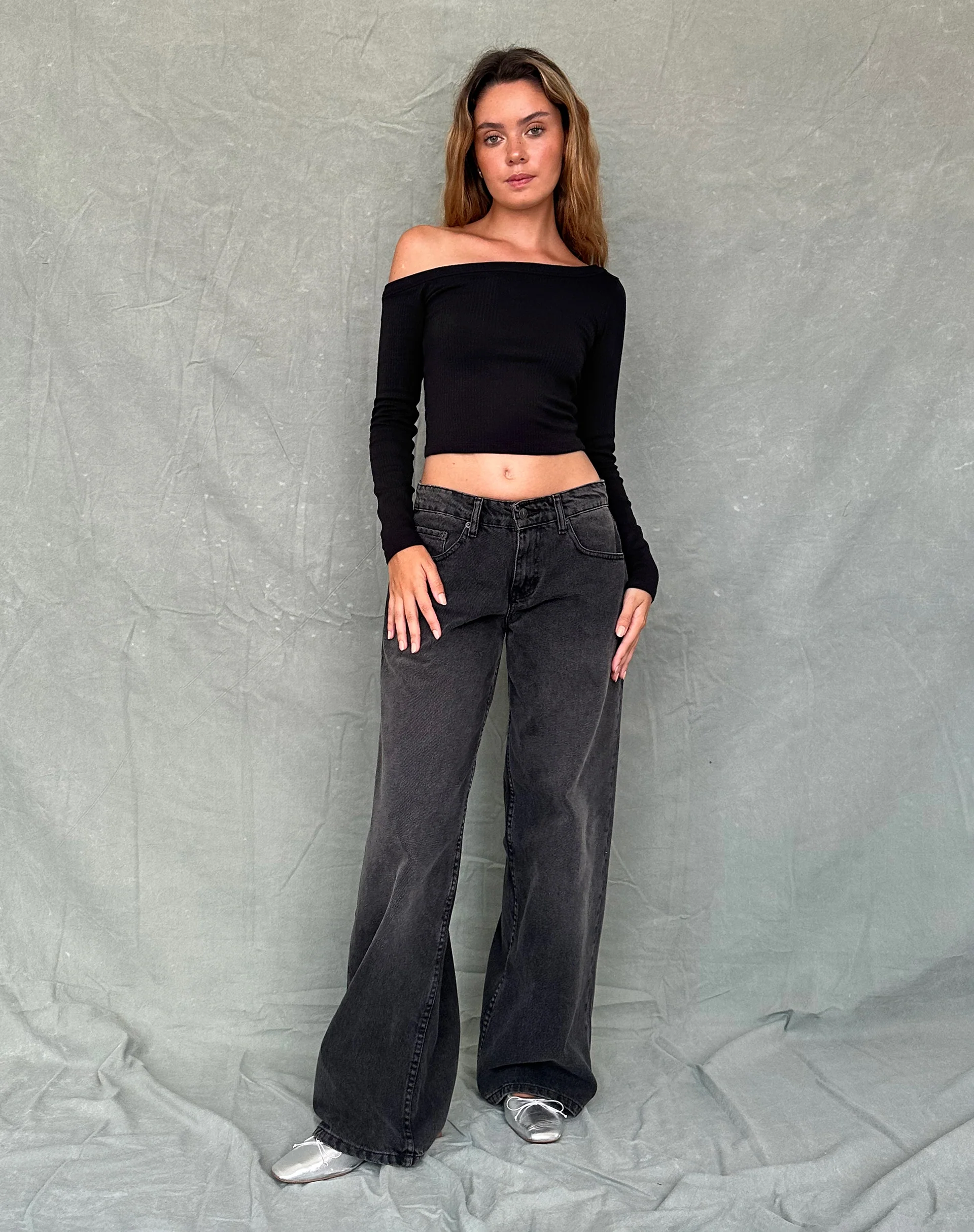 Ashia Asymmetric Long Sleeve Top in Black Super Soft Thick Rib - Image 4