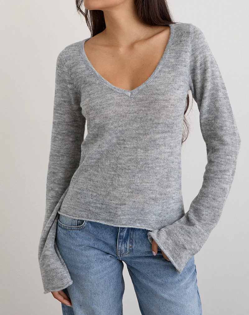 Ashla Long Sleeve Top in Sheer Knit Grey - Image 3