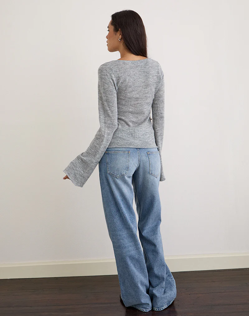Ashla Long Sleeve Top in Sheer Knit Grey - Image 5