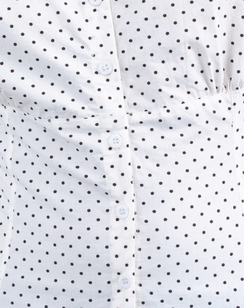 Aspen Puff Sleeve Blouse in Micro Polka White and Black - Image 5