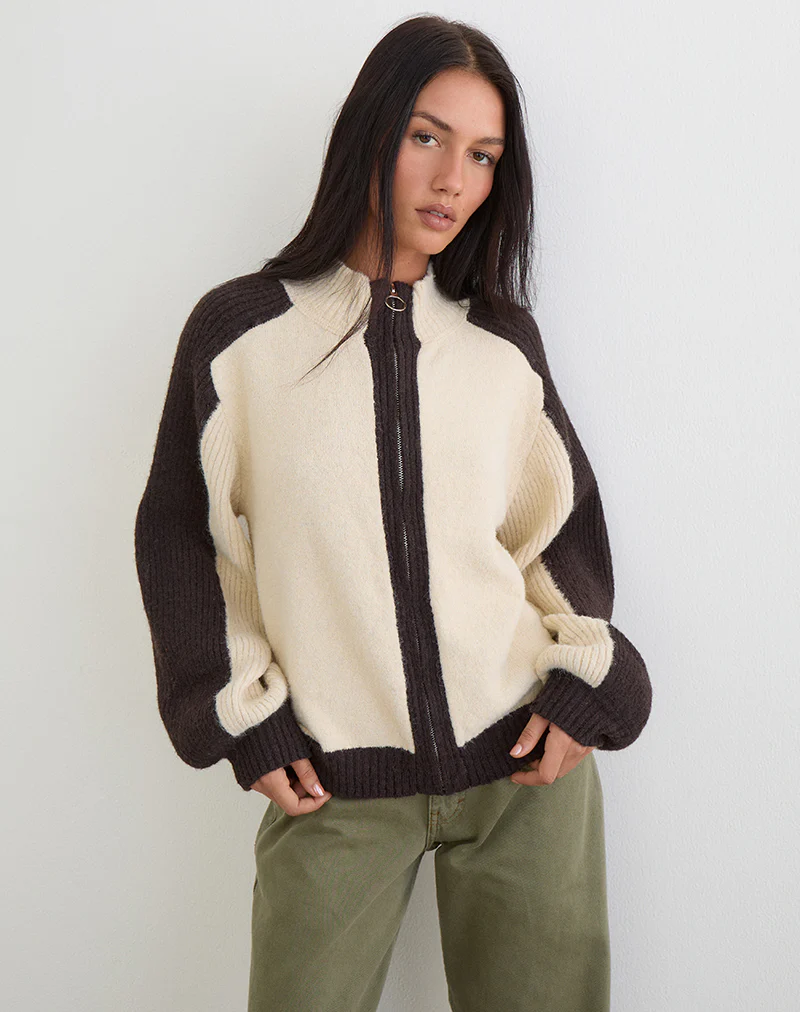 Asrar Jumper in Knit Cream and Brown - Image 2
