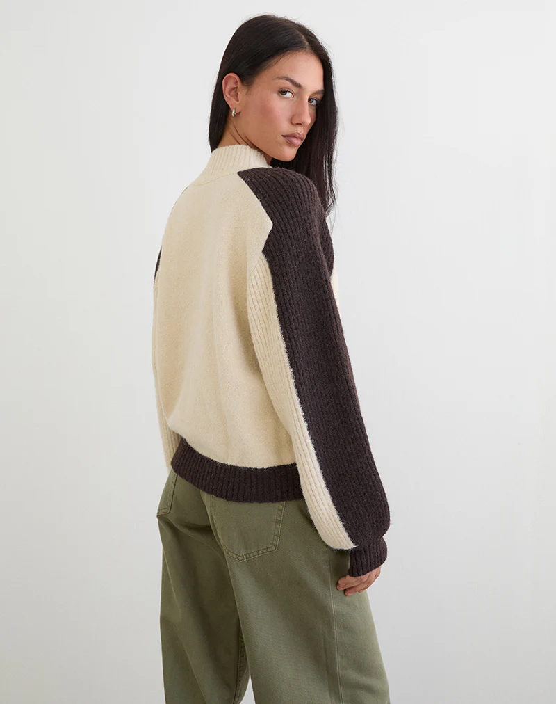 Asrar Jumper in Knit Cream and Brown - Image 4