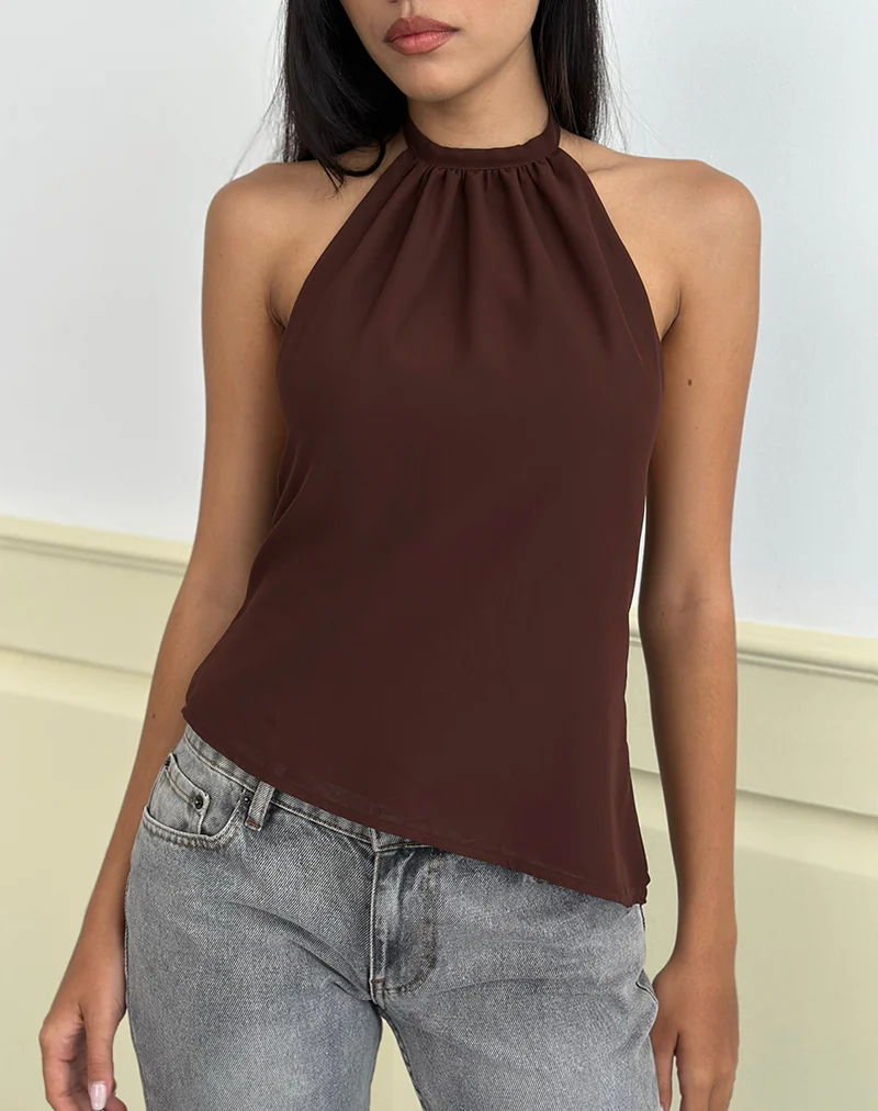 Astina Halterneck Top in Chiffon Brown - Image 2