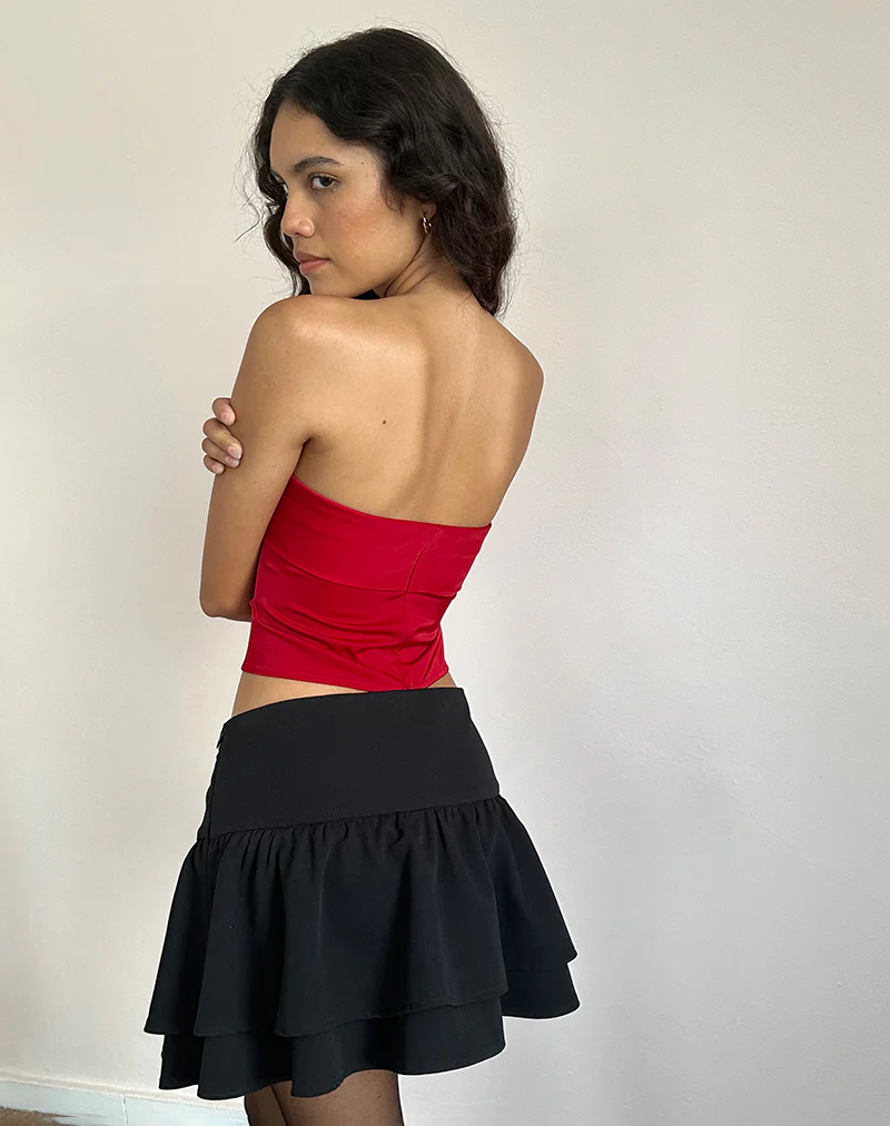 Astrum Satin Bandeau Top in Red with Black Rose - Image 5