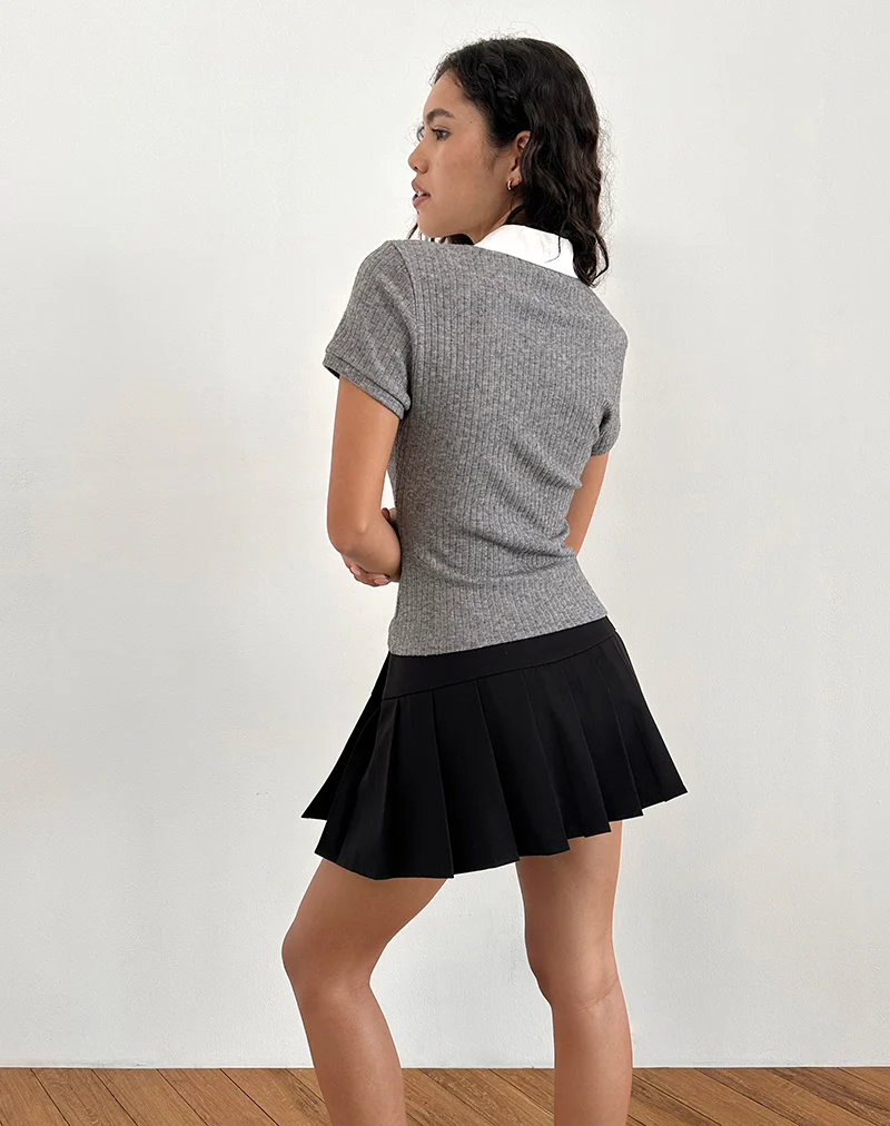 Asuka Knitted Polo Top in Grey Marl - Image 4